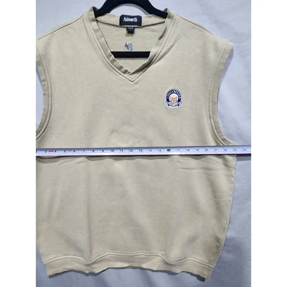 Longaberger Golf Club Embroidered Ashworth Preppy Pullover Beige Sweater Vest LG - Picture 5 of 6